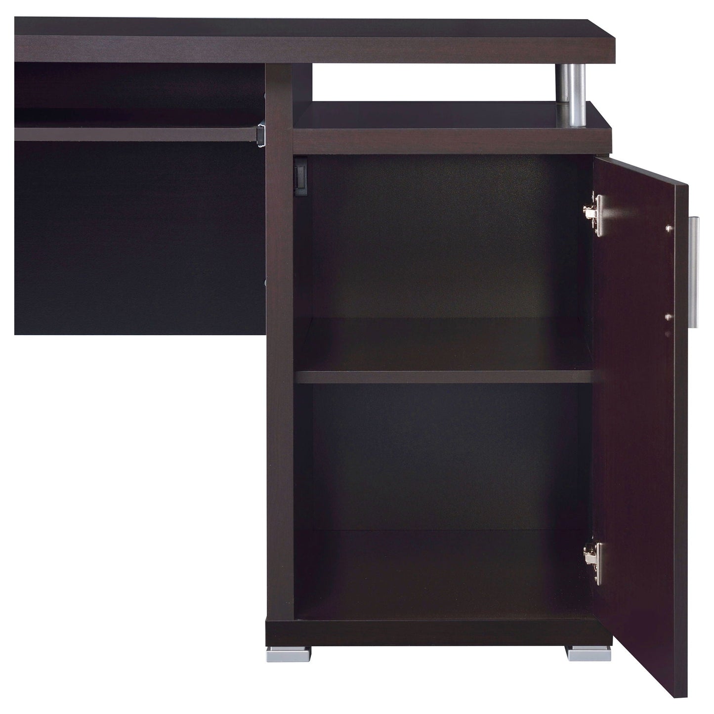 Rochelle 2 Drawer Office Desk dark brown wood with open shelf and metal accents on Tampa Home & Garden Store