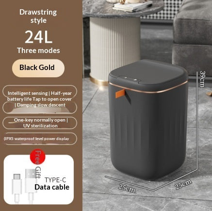Smart trash can by Perfecsy, black 24L with lid, induction sensor, compact waste bin on Tampa Home & Garden Store