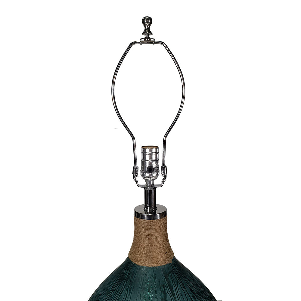 D16x28.5' Glass Table Lamp with teal ribbed shade and rope-wrapped neck by HouseOfZazla on Tampa Home & Garden Store