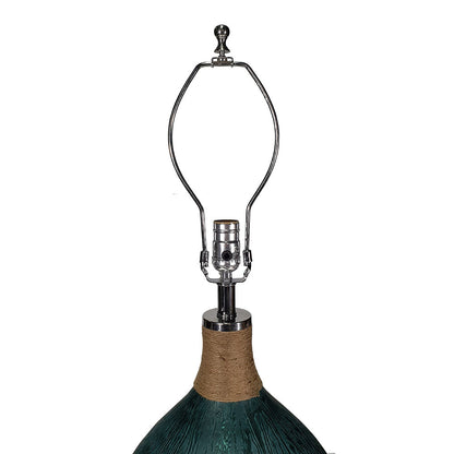 D16x28.5' Glass Table Lamp with teal ribbed shade and rope-wrapped neck by HouseOfZazla on Tampa Home & Garden Store