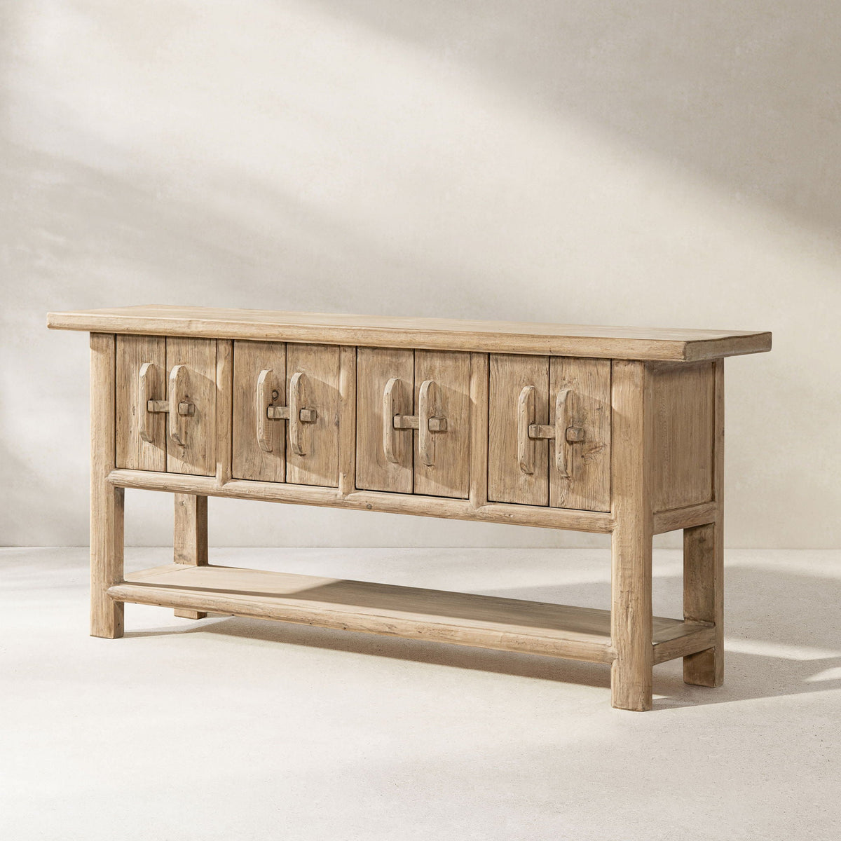 Reclaimed pine sideboard with lower shelf natural finish rustic paneled doors HouseOfZazla on Tampa Home & Garden Store