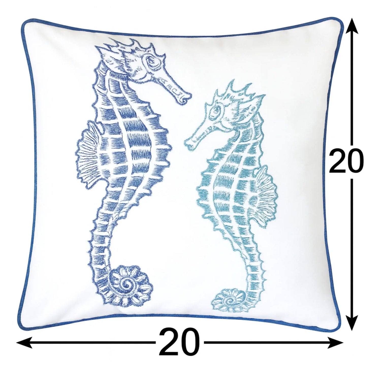 Seahorses pillow cover with matching back by Unique Piece Furniture, blue seahorse print on Tampa Home & Garden Store