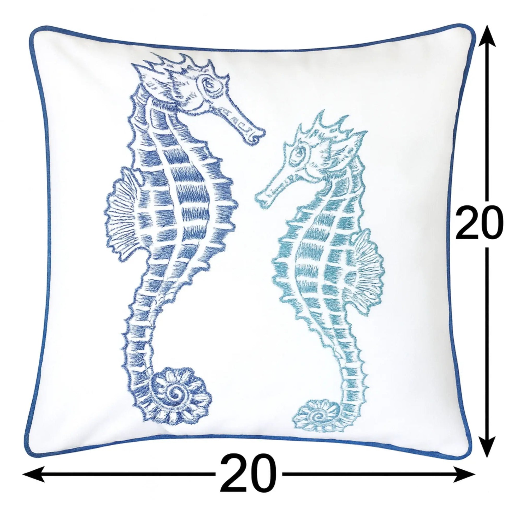 Seahorses pillow cover with matching back by Unique Piece Furniture, blue seahorse print on Tampa Home & Garden Store