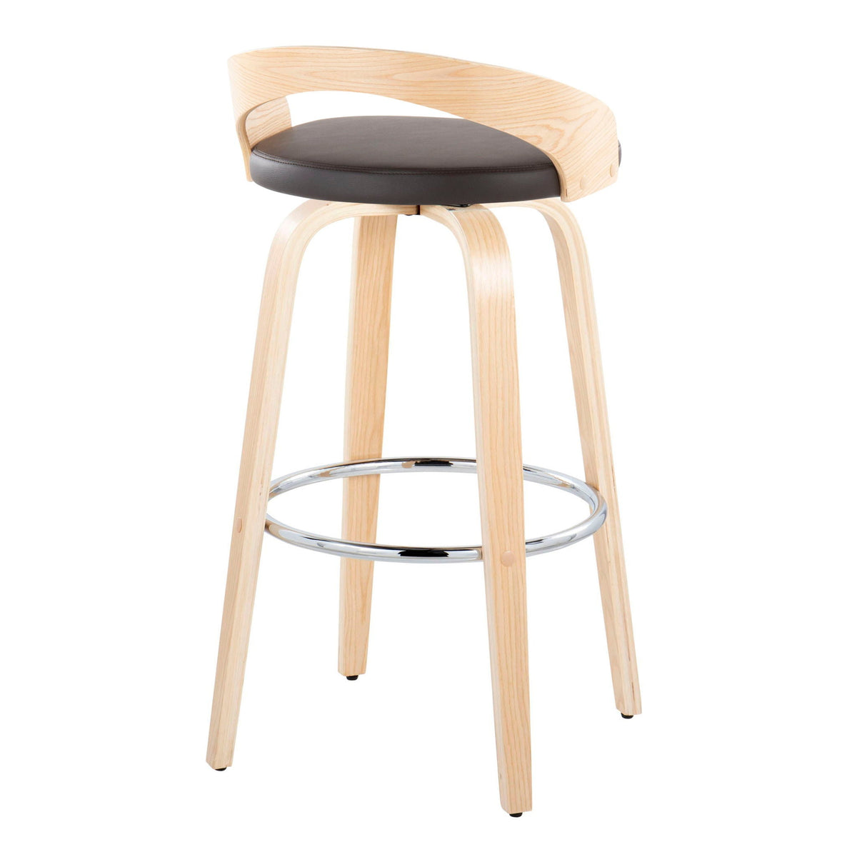 Contemporary fixed-height wooden barstool with black cushioned seat and chrome footring on Tampa Home & Garden Store