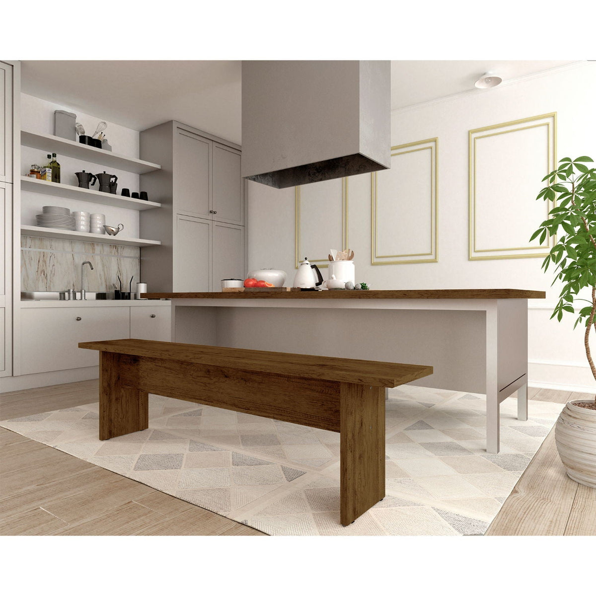 Nomad Dining Bench for 2 in warm wood finish, sturdy wood construction by HouseOfZazla on Tampa Home & Garden Store