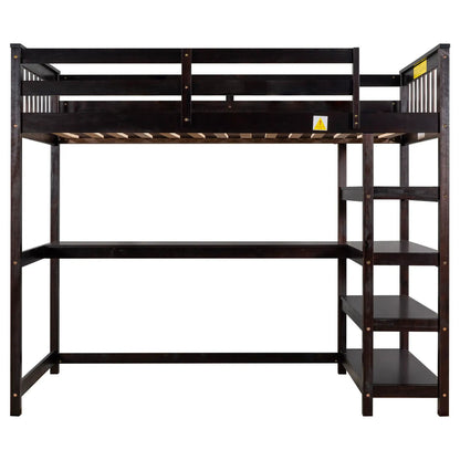 Loft Bed with Storage Shelves and Under Bed Desk