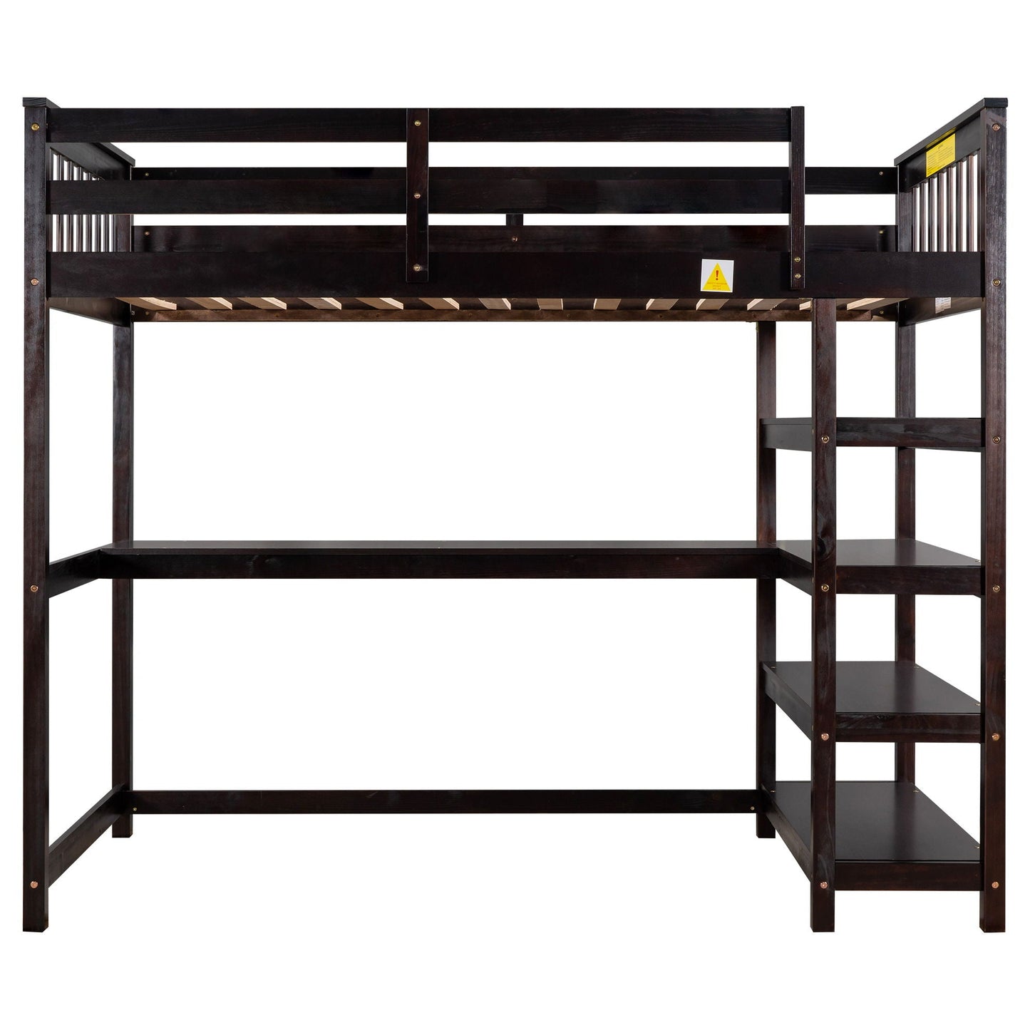 Loft bed with storage shelves and under-bed desk in dark wood by HouseOfZazla, 1 unit on Tampa Home & Garden Store