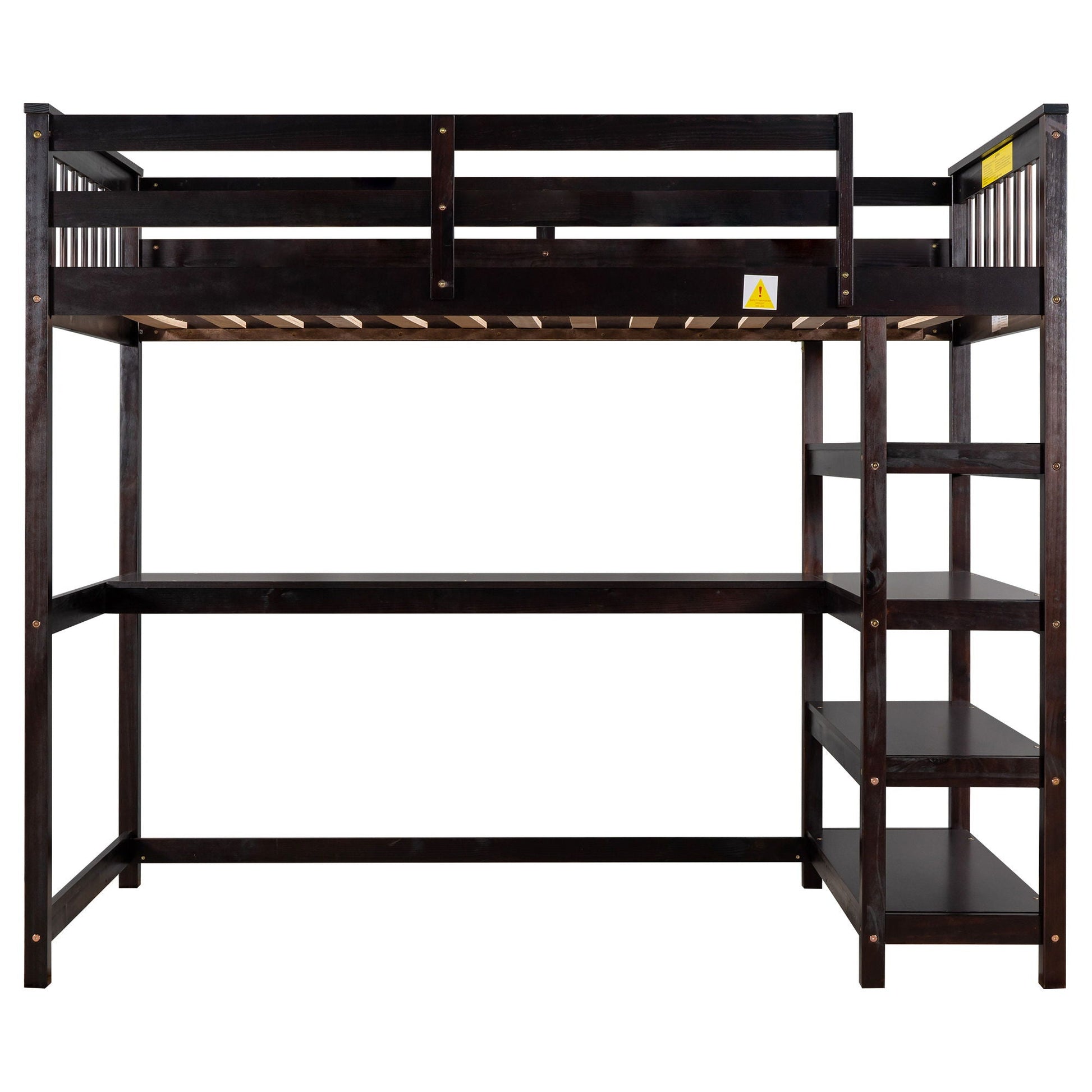 Loft bed with storage shelves and under-bed desk in dark wood by HouseOfZazla, 1 unit on Tampa Home & Garden Store