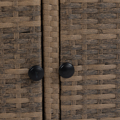 Outdoor wicker bar cart brown woven rattan with dark and light tones; wheels visible on Tampa Home & Garden Store