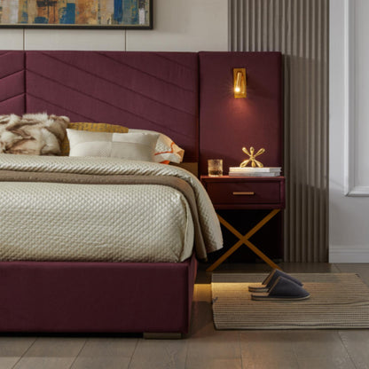 A Tufted Wingback Upholstered Bed With Sponge Pad