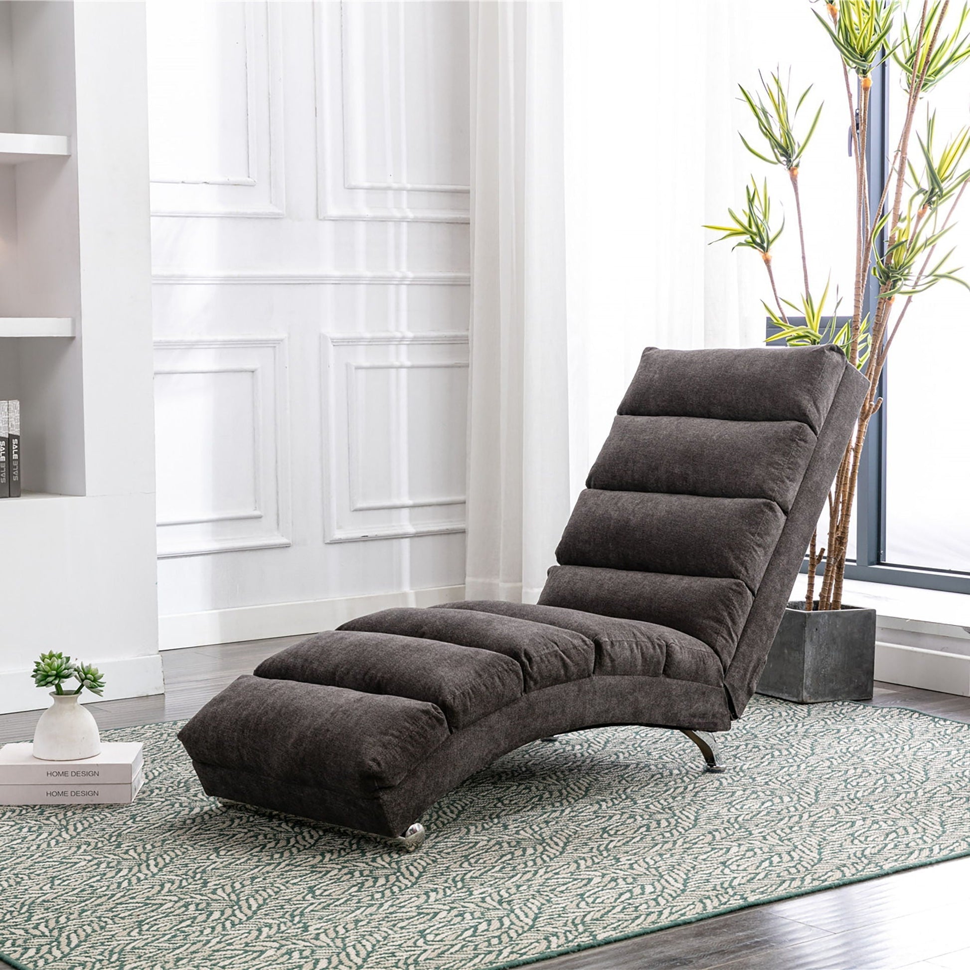 Massage Chaise Lounge With Remote Control, dark gray upholstery in a modern living space on Tampa Home & Garden Store