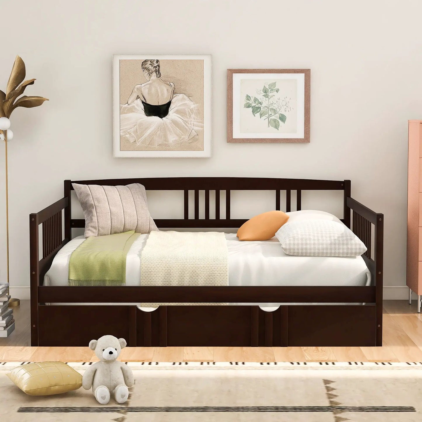 Multifunctional Daybed by Unique Piece Furniture, dark wood storage bed with white bedding on Tampa Home & Garden Store
