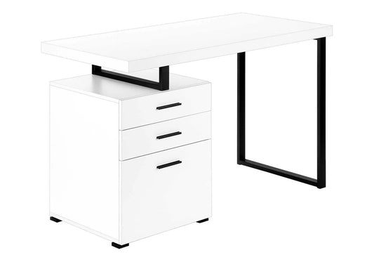 Writing desk with white top, black metal frame, and a 4-drawer cabinet in a left-right set on Tampa Home & Garden Store