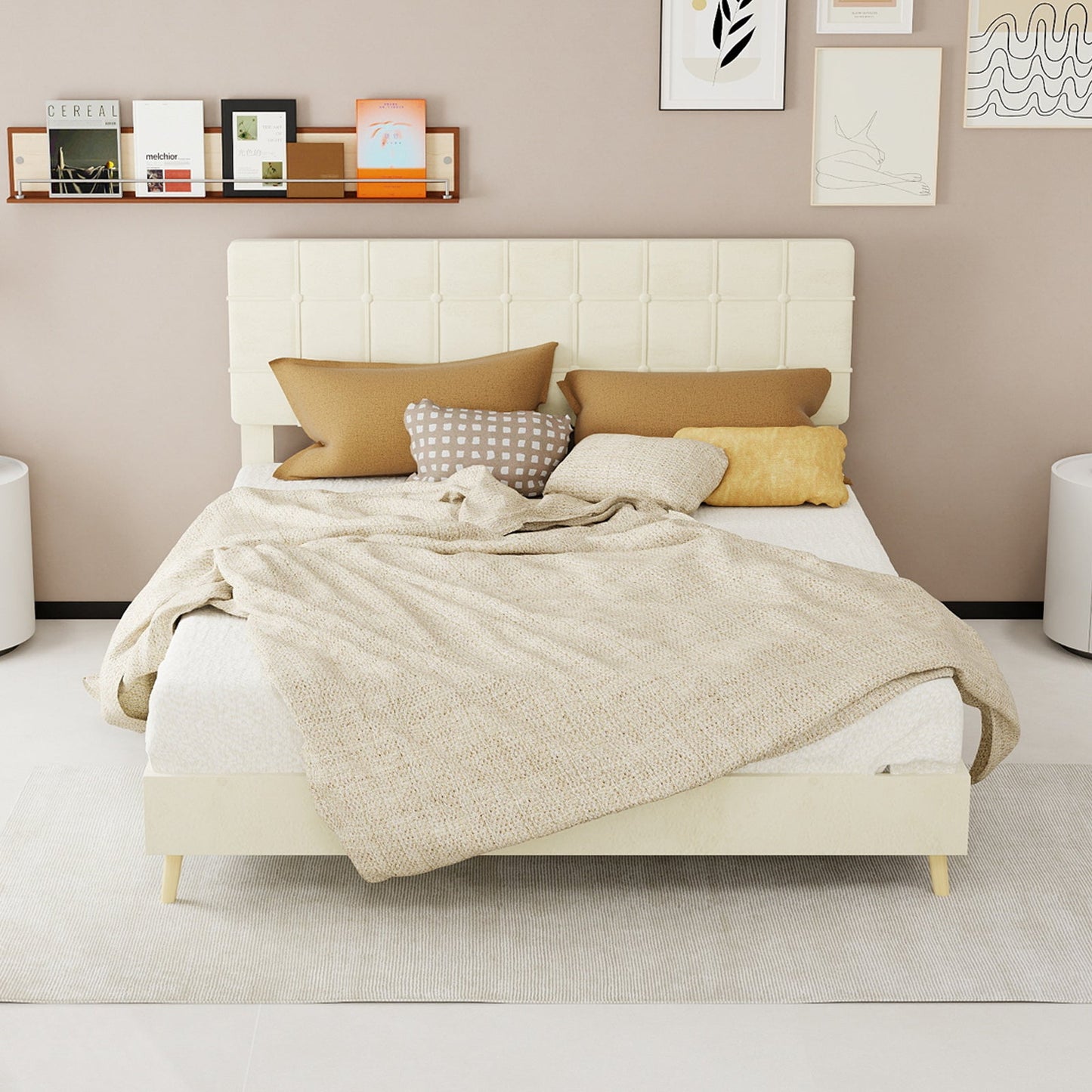 Modern Upholstered Bed Frame and Velvet Fabric