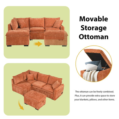 Rust sleeper sectional with ottoman and cushions on Tampa Home & Garden Store
