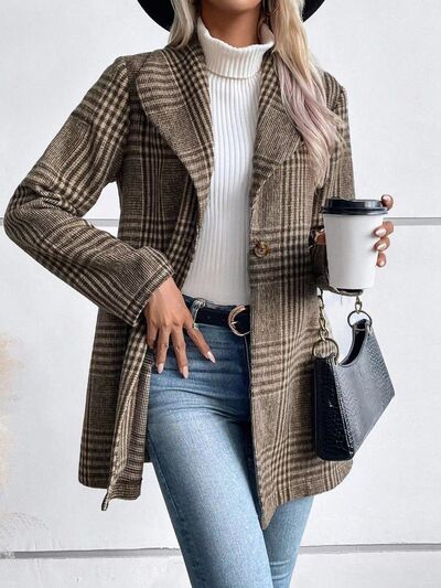 Women's plaid collared buttoned long sleeve jacket, lightweight Stevvex outerwear on Tampa Home & Garden Store
