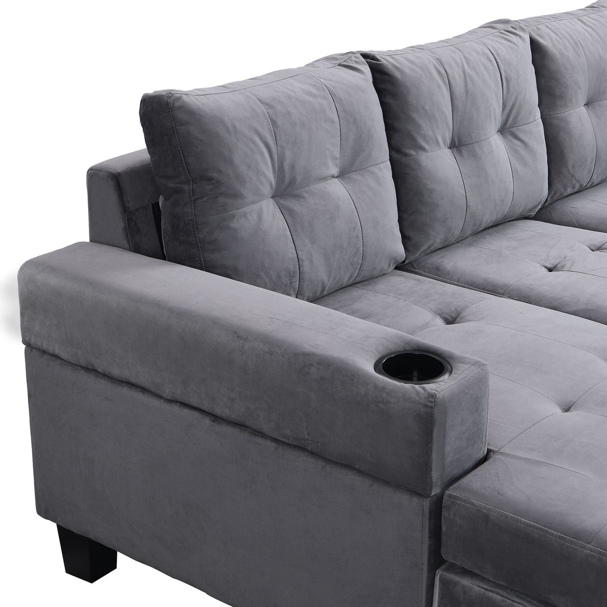 Modern sectional sofa with L-shaped chaise and storage in gray fabric on Tampa Home & Garden Store