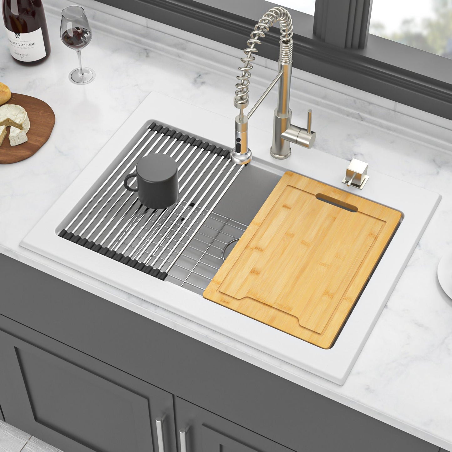 Drop In White Quartz Sink and Composite Basin