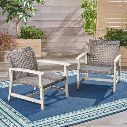 Outdoor Club Chair in Gray with Rattan and Acacia