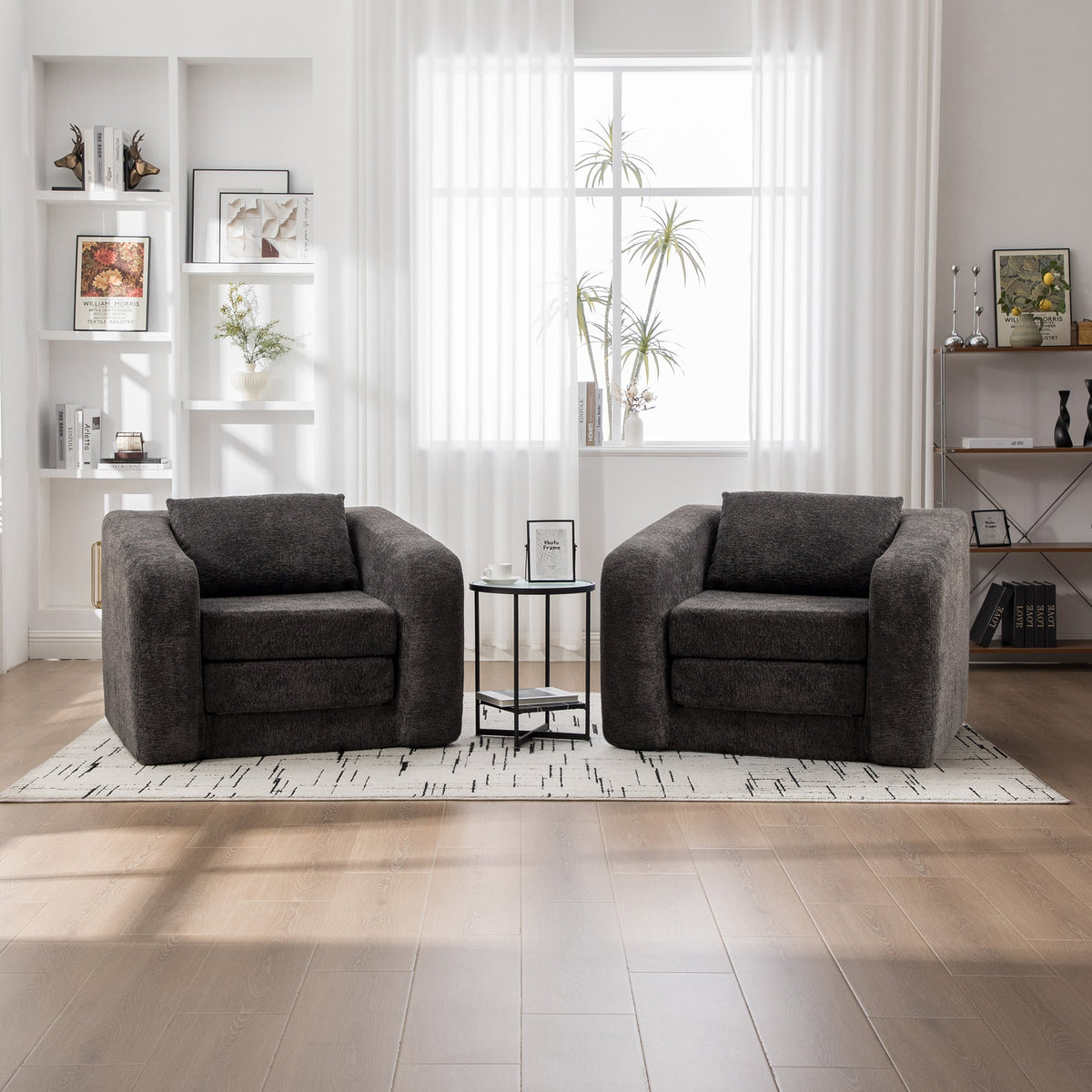 Foldable single sofa bed in chenille by HouseOfZazla, dark gray with armrests; 2 seats on Tampa Home & Garden Store
