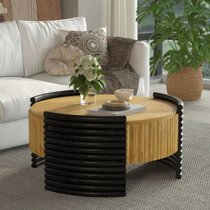 Modern Striped Coffee Table With Flip Top Storage