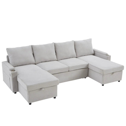 U Shaped Sectional Sofa Bed with Storage Chaise