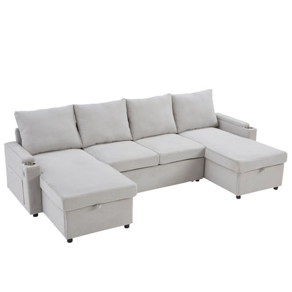U-shaped sleeper sectional with storage chaise, gray upholstery, USB ports on Tampa Home & Garden Store