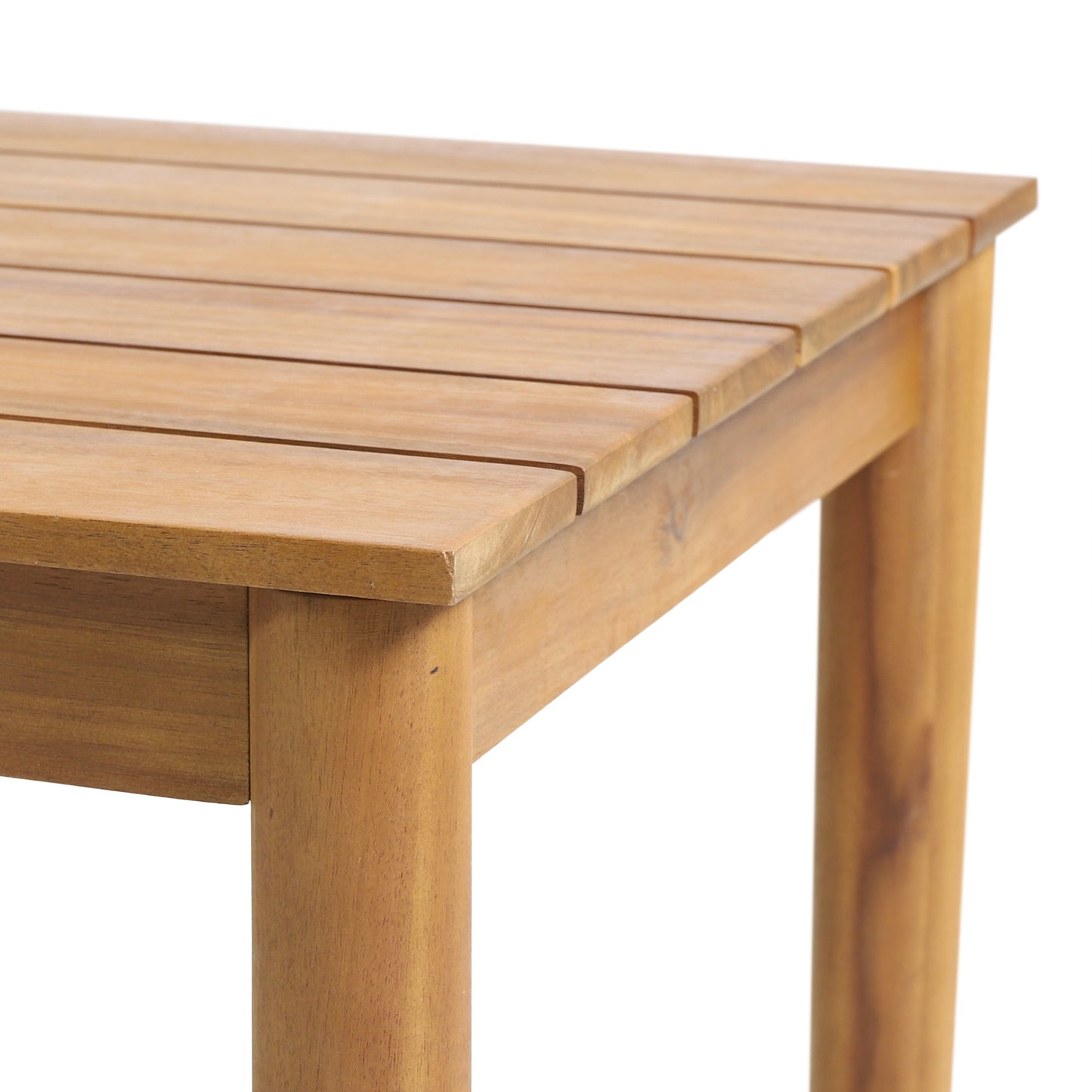 Acacia wood outdoor set rustic slat side table close-up on Tampa Home & Garden Store