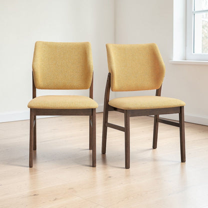 Padded seat side chair set of 2 in yellow modern fabric with dark wood legs HouseOfZazla on Tampa Home & Garden Store