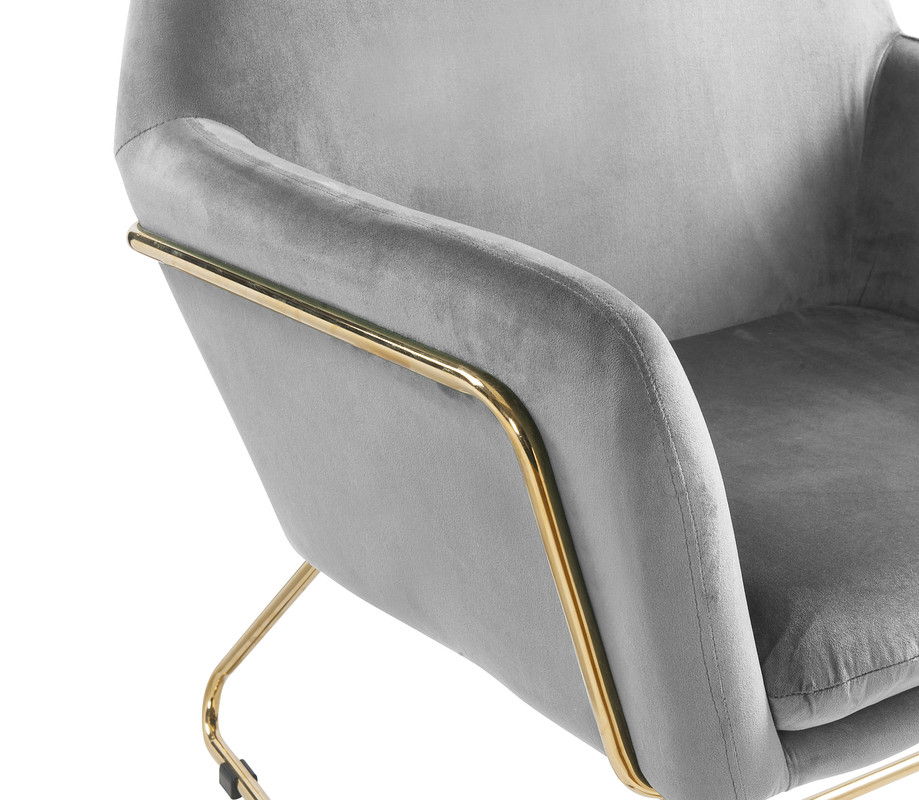 Keira Accent Chair with metal base, gray velvet upholstery, gold-tone frame on Tampa Home & Garden Store