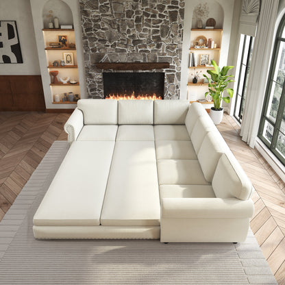 118in L-Shaped Convertible Sofa Bed cream upholstery by HouseOfZazla living room with fireplace on Tampa Home & Garden Store