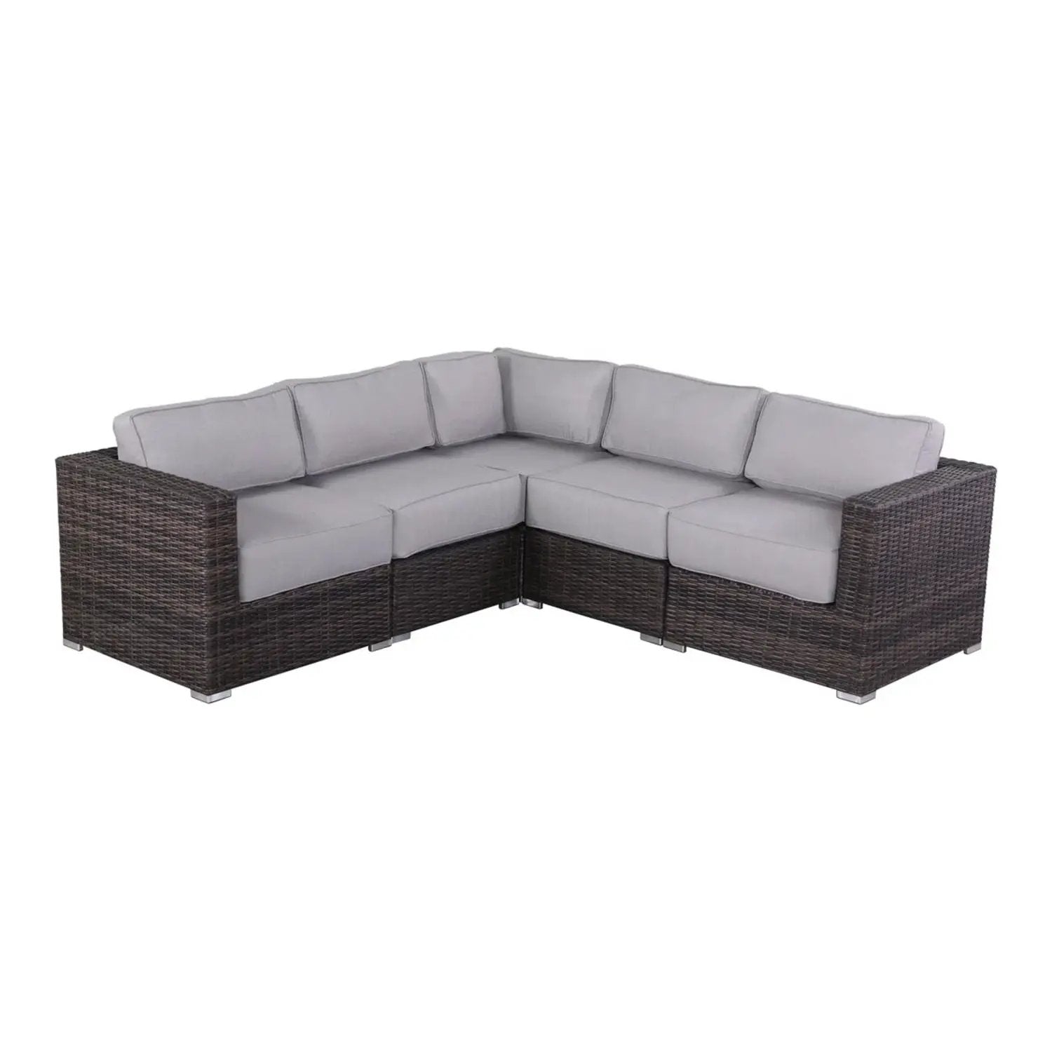 Stationary wicker patio sectional, dark brown weave Sunbrella cushions UniquePieceFurniture on Tampa Home & Garden Store