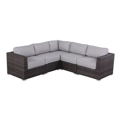 Stationary wicker patio sectional, dark brown weave Sunbrella cushions UniquePieceFurniture on Tampa Home & Garden Store