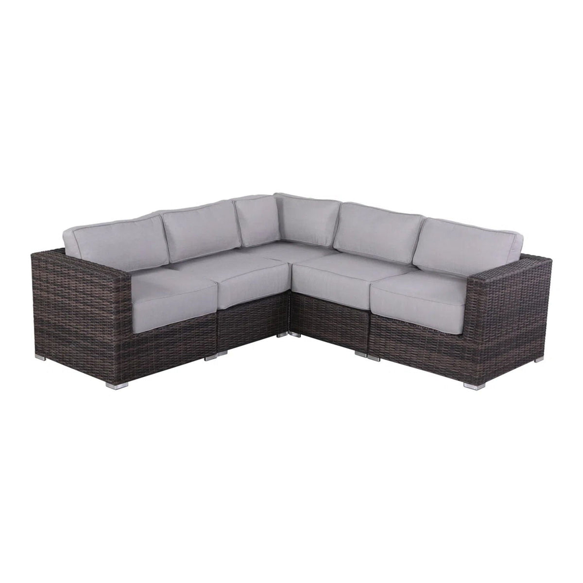 Luxurious wicker patio stationary sectional with Sunbrella gray cushions by HouseOfZazla on Tampa Home & Garden Store
