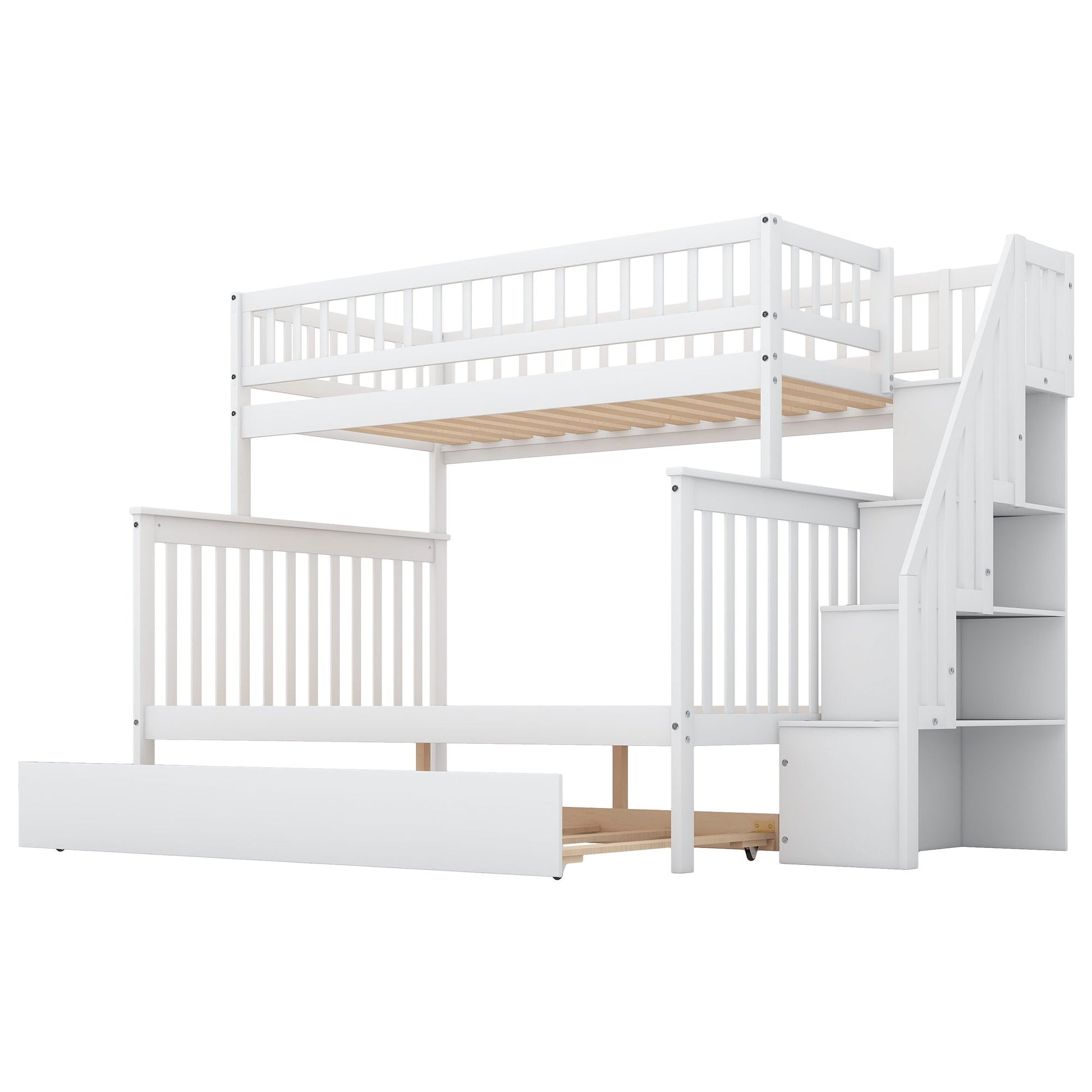 Bunk bed with staircase in white, slatted rails and ladder, HouseOfZazla on Tampa Home & Garden Store