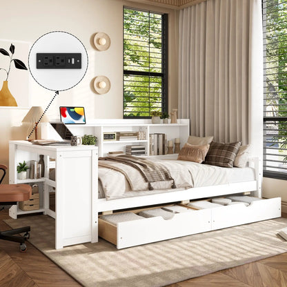 Corner Daybed With Storage Drawers and Bookcase