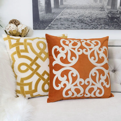 Dora pillow cover with matching back, orange with white scroll pattern by Unique Piece Furniture on Tampa Home & Garden Store