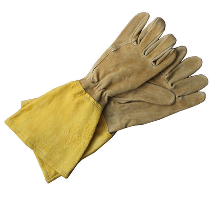 Manswork all-leather gauntlet glove, tan leather with yellow cuff, one pair on Tampa Home & Garden Store