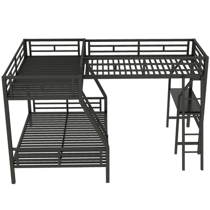 Twin over full bunk bed with loft and desk in black metal, L-shaped 3-sleeper design HouseOfZazla on Tampa Home & Garden Store