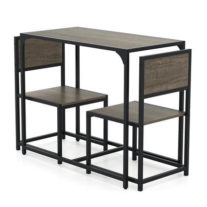 3 Pcs Dining Set Compact Table and 2 Chair with Metal Frame for for Small Space