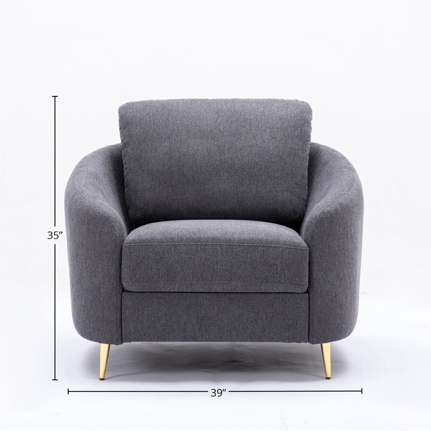 Yuina Linen Chair Gray, gray linen upholstered armchair by HouseOfZazla with curved arms on Tampa Home & Garden Store