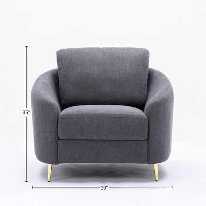 Yuina Linen Chair Gray, gray linen upholstered armchair by HouseOfZazla with curved arms on Tampa Home & Garden Store