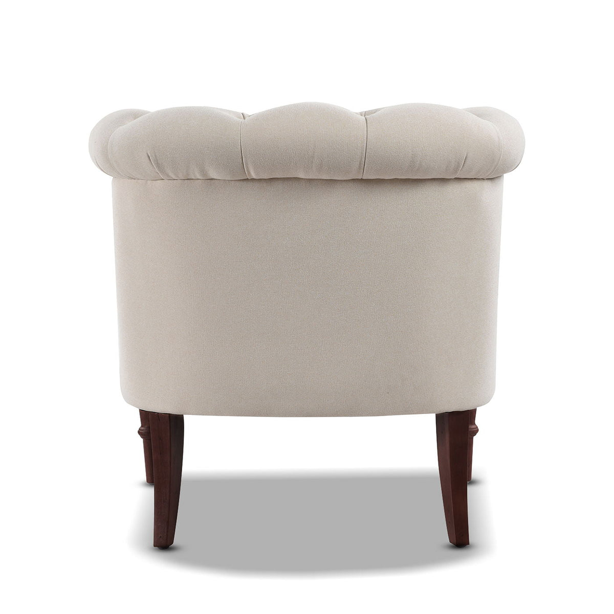 Tufted Accent Chair with Barrel Back in yellow fabric, dark wood legs on Tampa Home & Garden Store