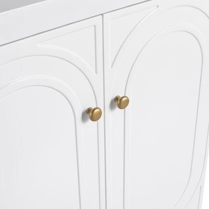 Freestanding vanity by HouseOfZazla, white finish with brass knobs and soft-close doors on Tampa Home & Garden Store