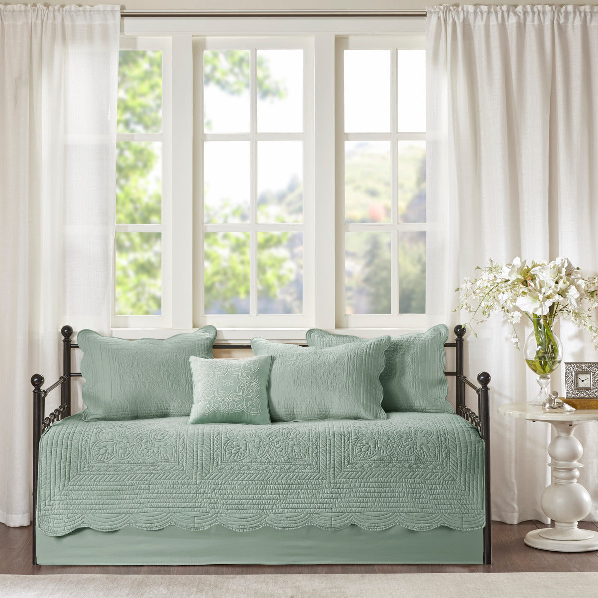 6 Piece Daybed Cover Set Seafoam with scalloped edge quilted bedding by HouseOfZazla on Tampa Home & Garden Store