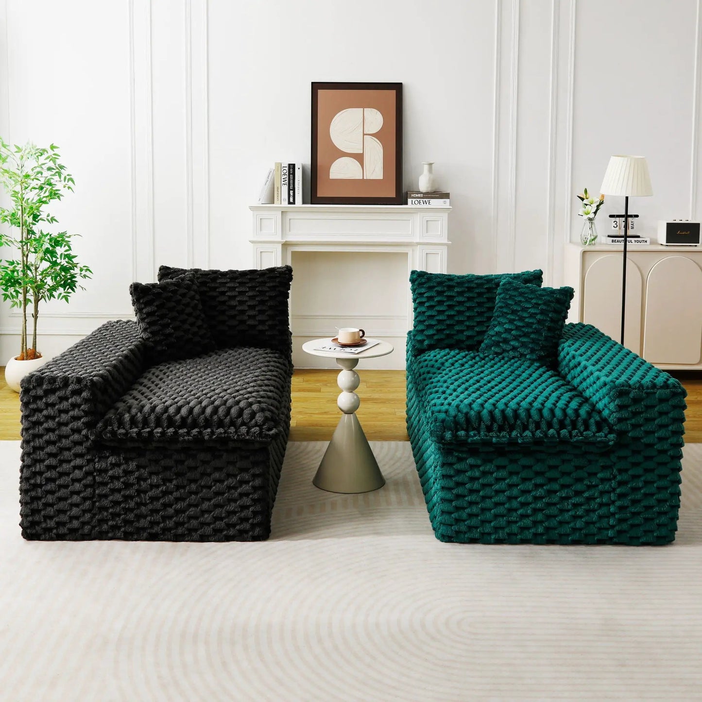Multifunctional Sofa modules in black and teal chunky knit for living room, stationary sofas on Tampa Home & Garden Store