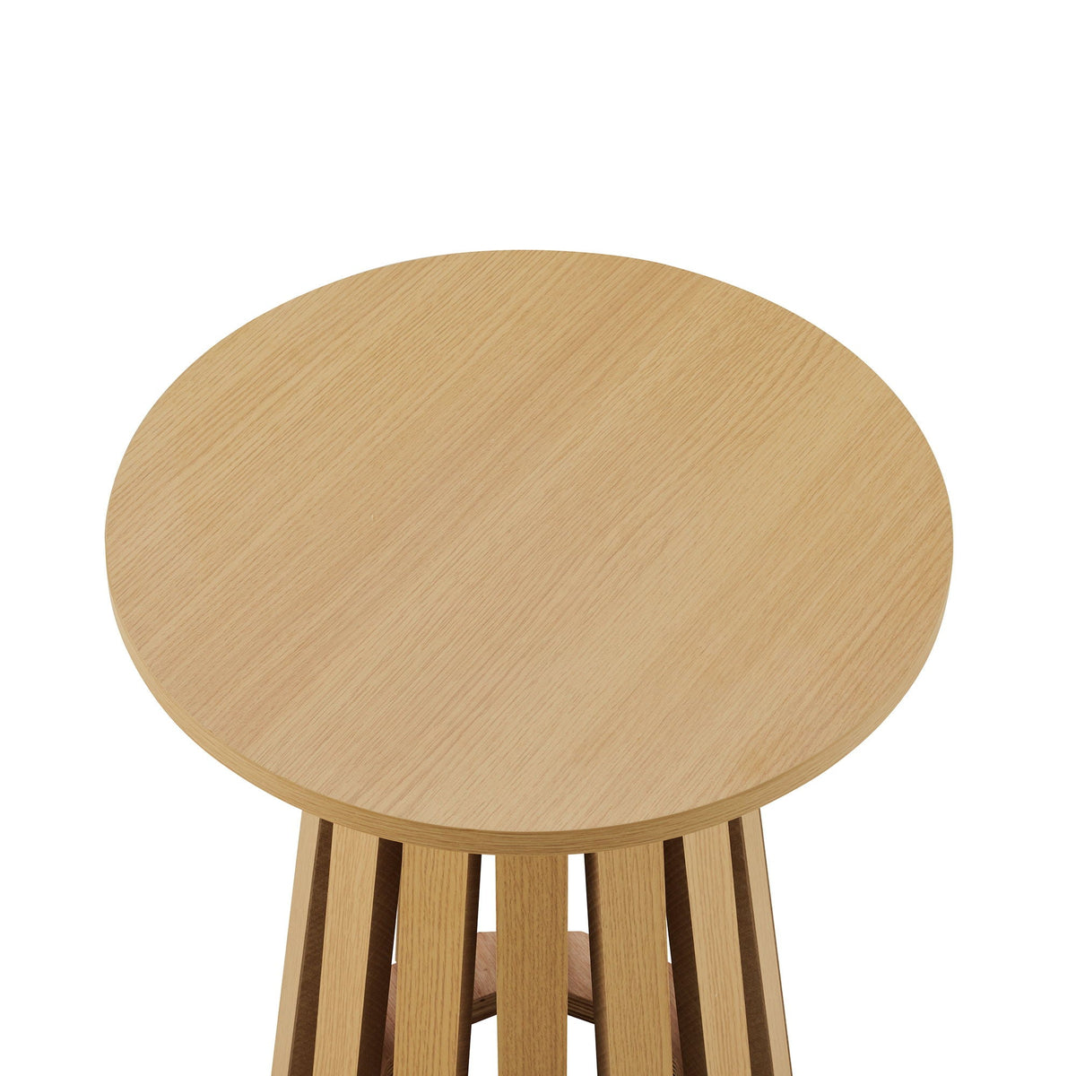 Layla End Table with wood grain finish, round light brown tabletop and slatted legs on Tampa Home & Garden Store