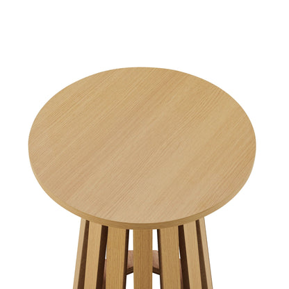 Layla End Table with wood grain finish, round light brown tabletop and slatted legs on Tampa Home & Garden Store