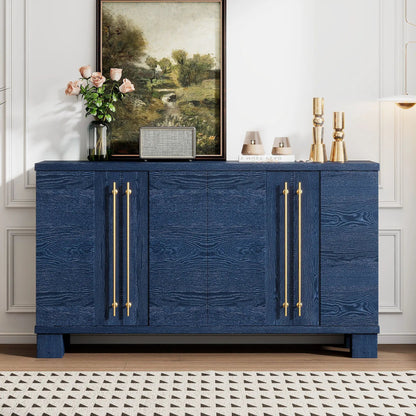 Sideboard with adjustable shelves in dark blue woodgrain finish with gold hardware on Tampa Home & Garden Store