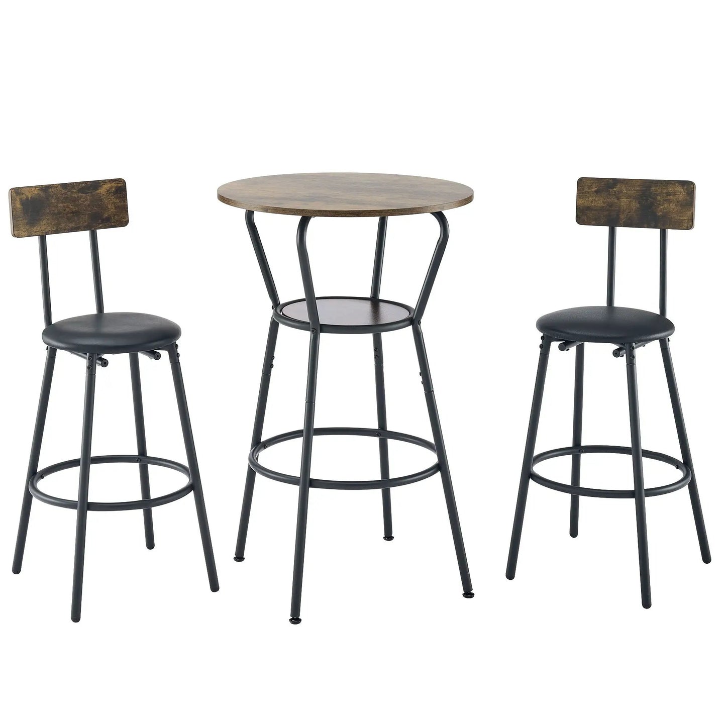 Rustic Brown Bar Table and Stool Set with Shelf